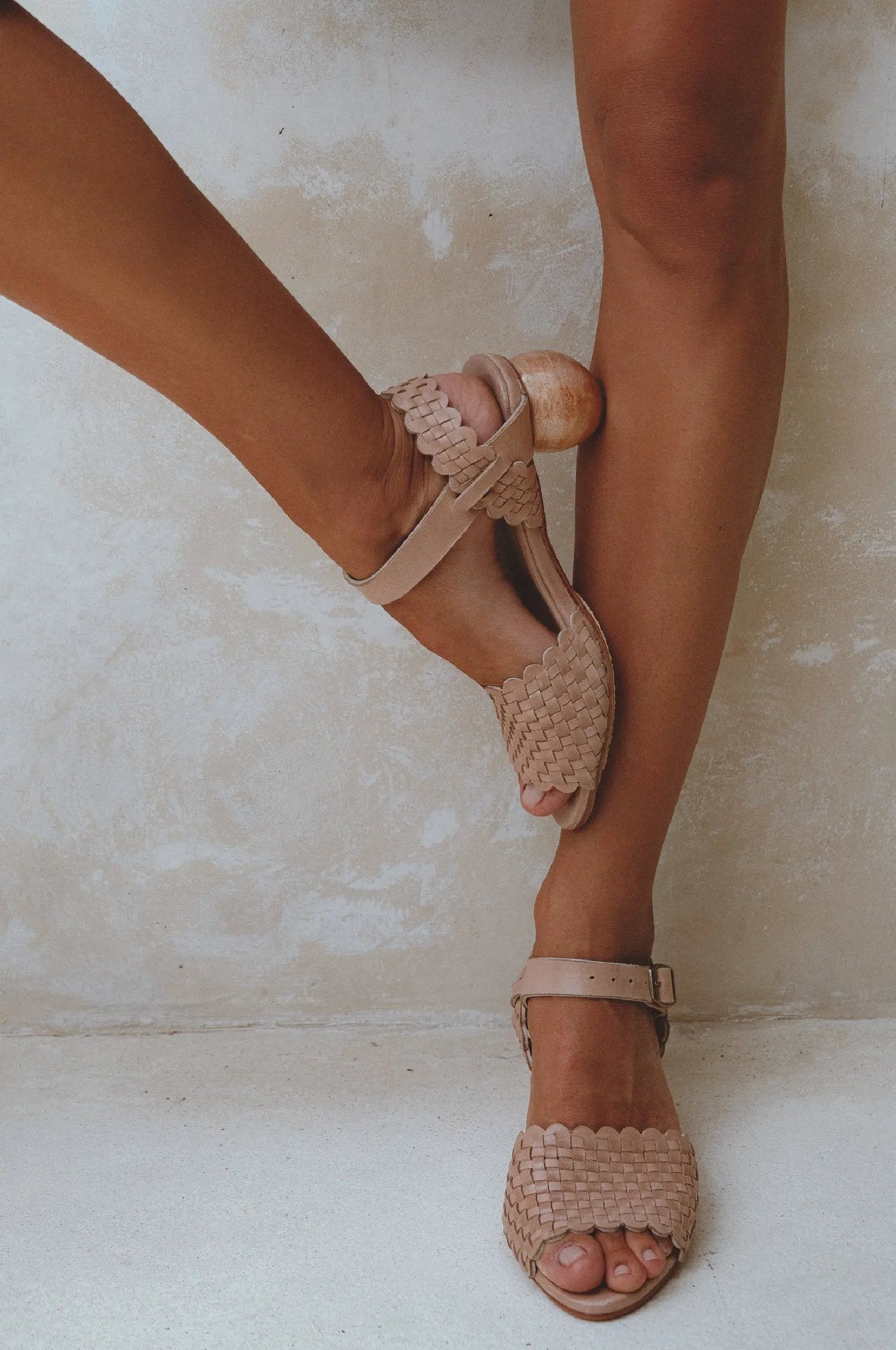 Sicily Woven Wooden Heel Leather Sandals by ELF