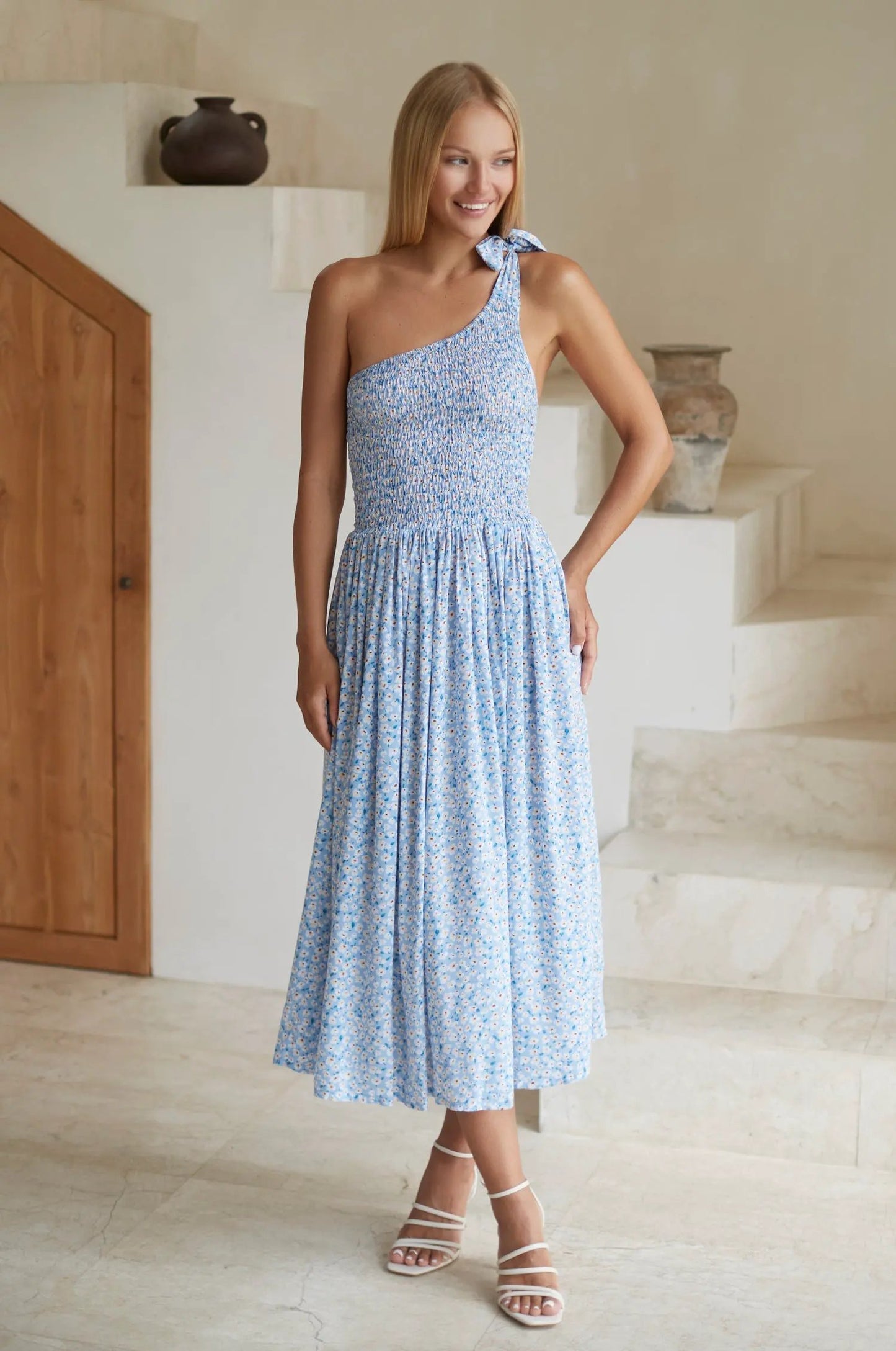 Sienna One-Shoulder Shirred Dress (Sale) by ELF