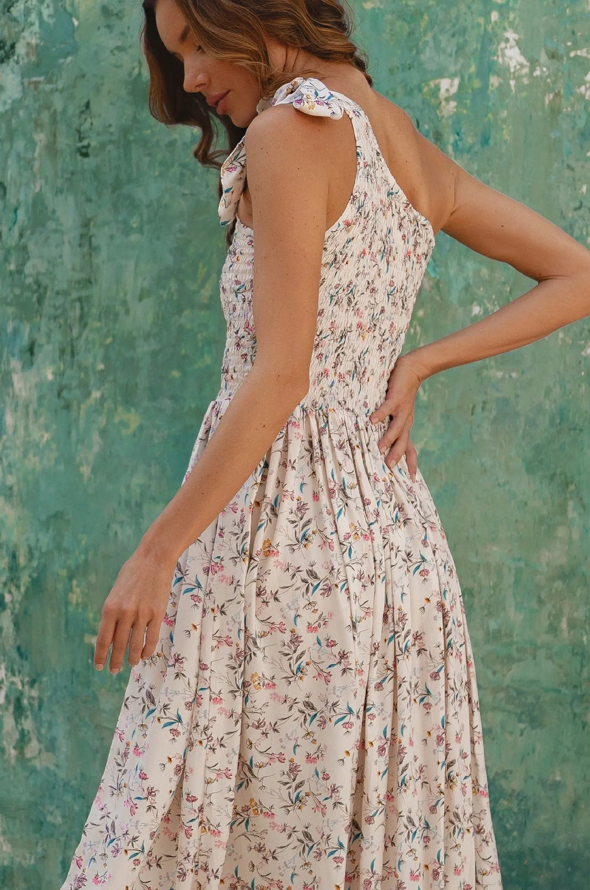 Sienna One-Shoulder Shirred Dress (Sale) by ELF