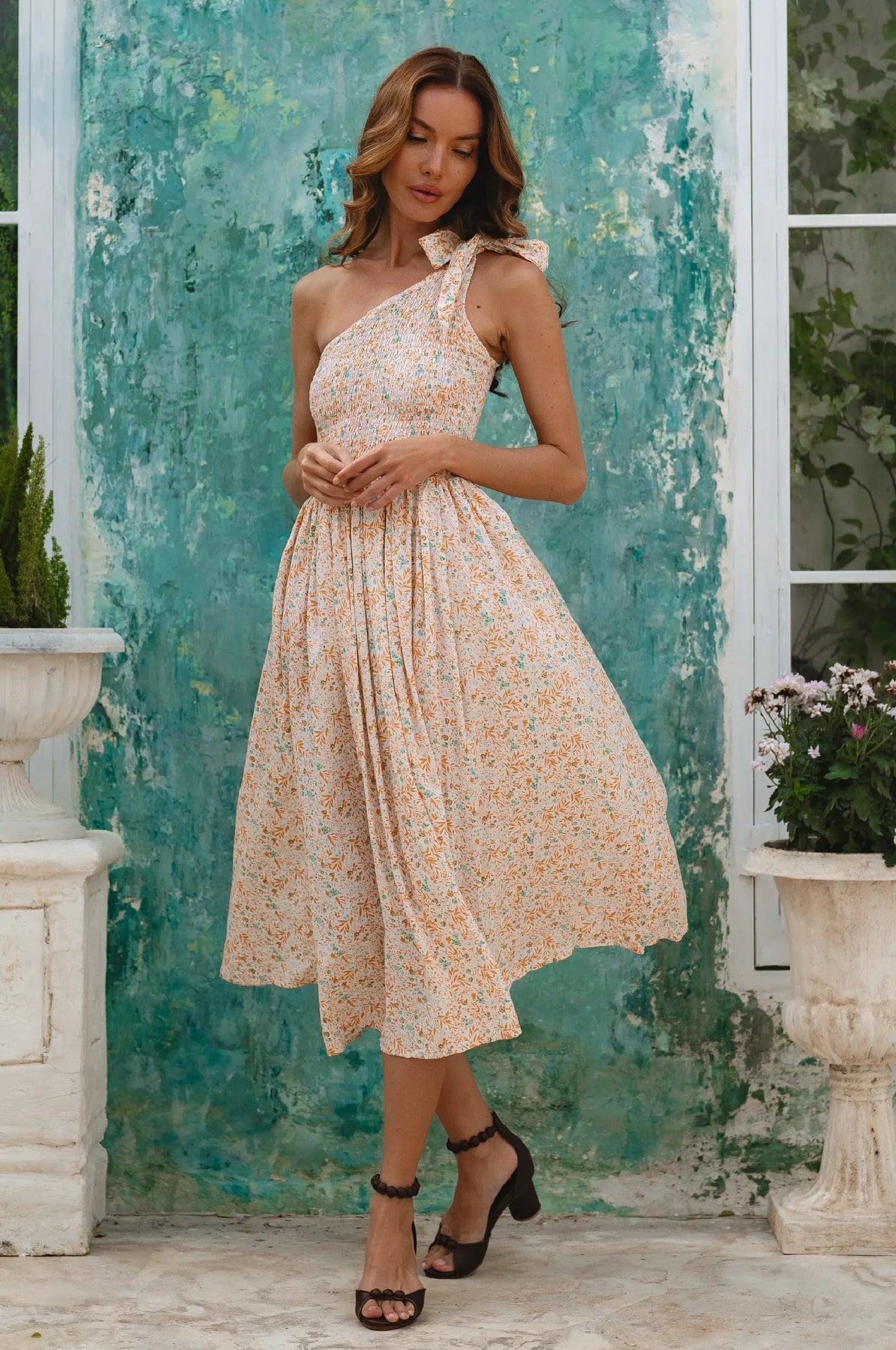 Sienna One-Shoulder Shirred Dress (Sale) by ELF