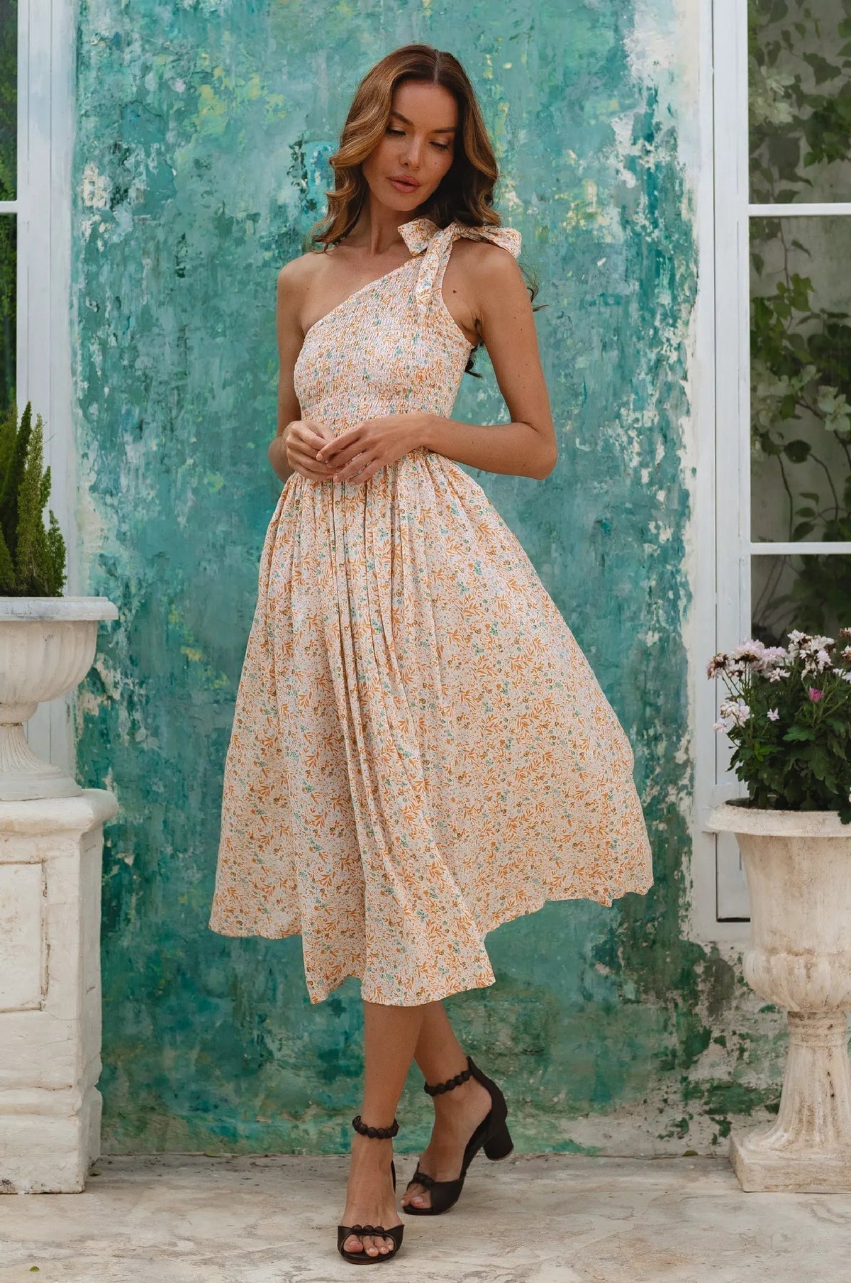 Sienna One-Shoulder Shirred Dress (Sale) by ELF