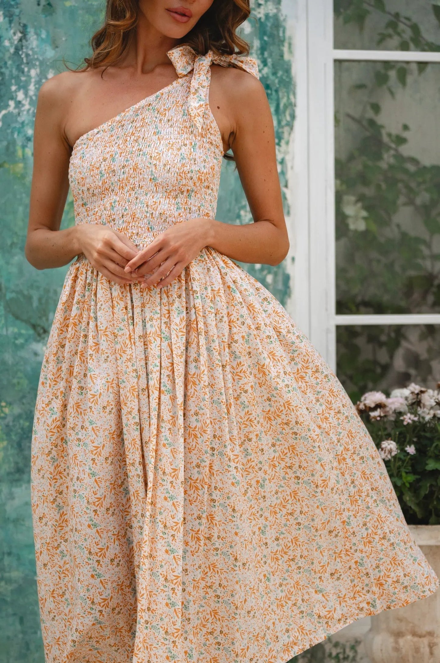 Sienna One-Shoulder Shirred Dress (Sale) by ELF