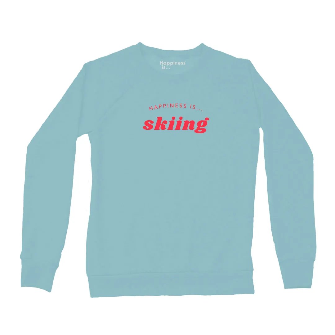 Women's Skiing Crew Sweatshirt, Teal with pink by Alpine Collection