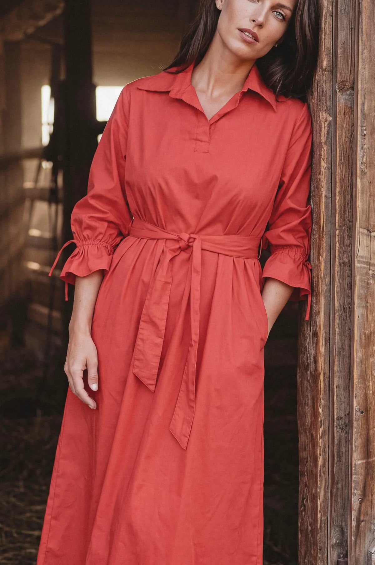 Sofia Rei Belted Cotton Shirt Midi Dress by ELF