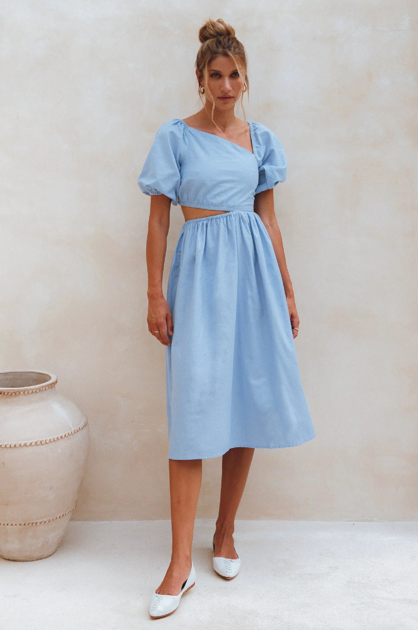 Sundaze Cutout Linen Midi Dress (Sale) by ELF