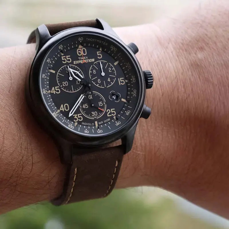 Timex Men's Brass Black Dial, Brown Leather Strap | T49905 by TIMEX