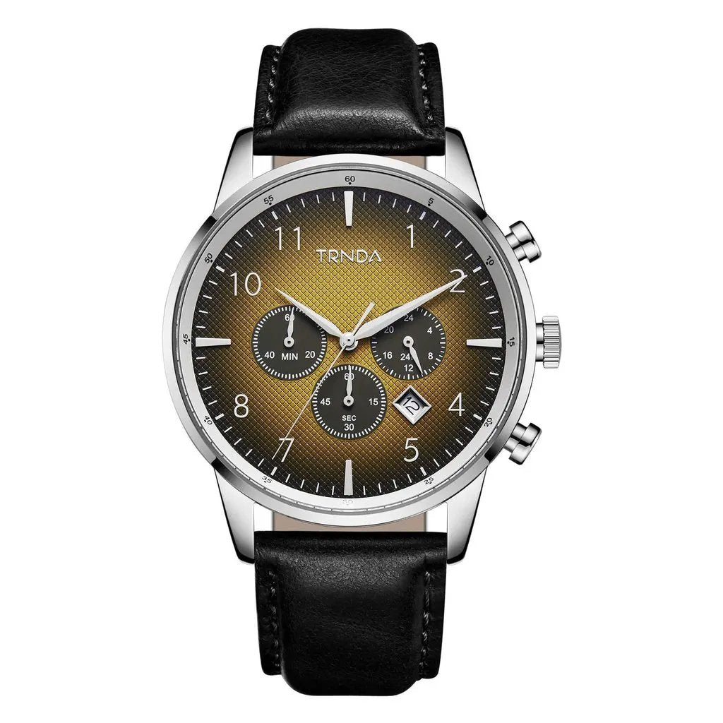 Trnda Men's Stainless Steel Watch, Black Leather Band | Trnda-001 by TRNDA