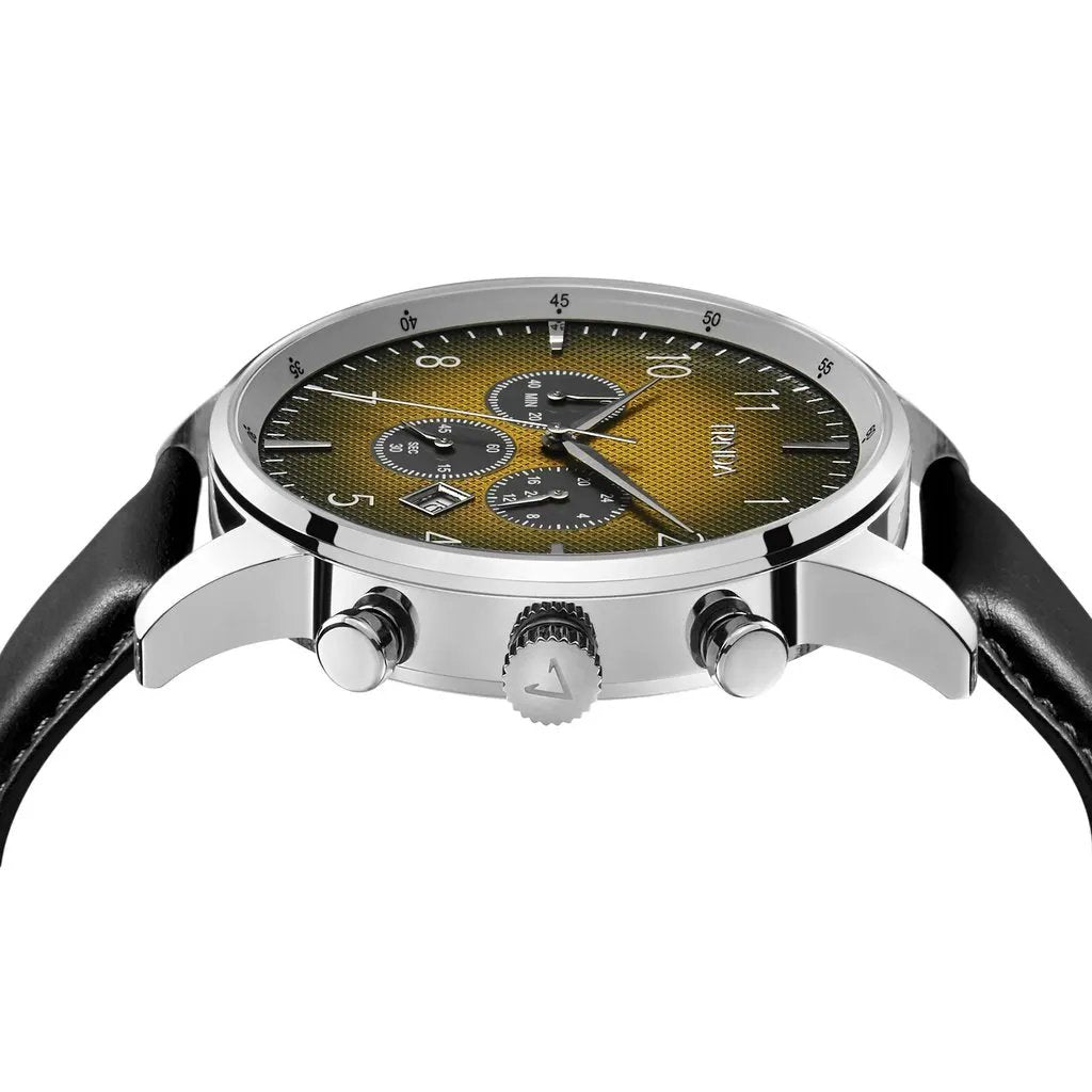 Trnda Men's Stainless Steel Watch, Black Leather Band | Trnda-001 by TRNDA