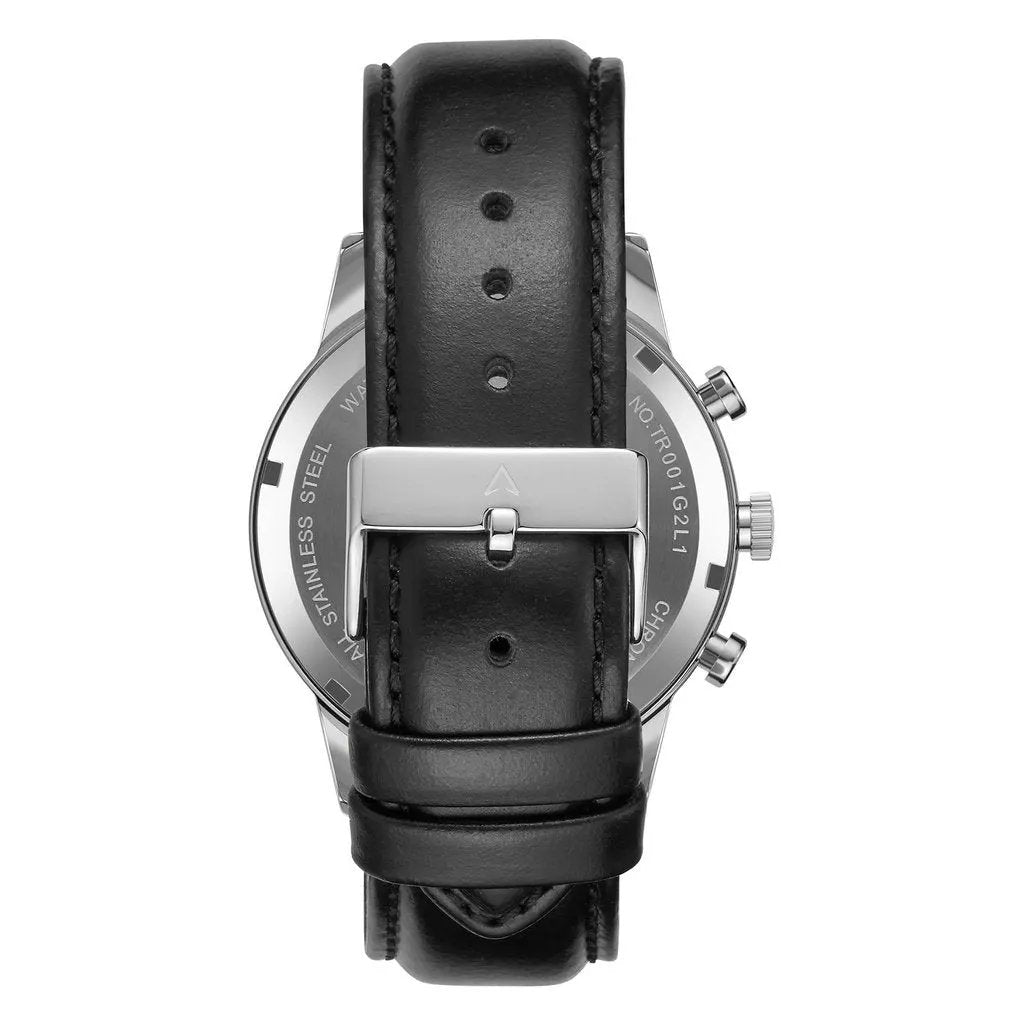 Trnda Men's Stainless Steel Watch, Black Leather Band | Trnda-001 by TRNDA