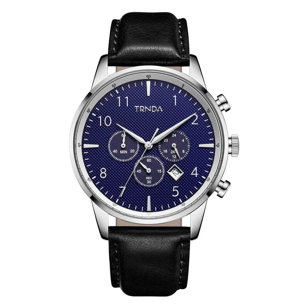 Trnda Men's Stainless Steel Watch, Black Leather Band | Trn-43db by TRNDA