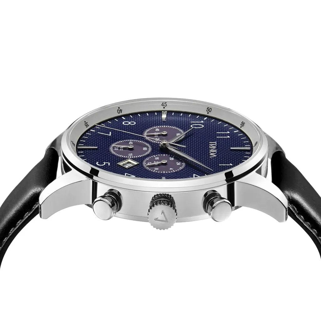 Trnda Men's Stainless Steel Watch, Black Leather Band | Trn-43db by TRNDA