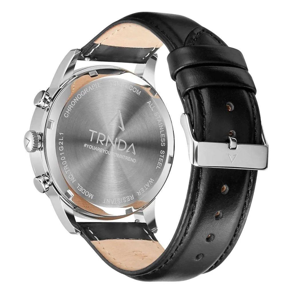 Trnda Men's Stainless Steel Watch, Black Leather Band | Trn-43db by TRNDA