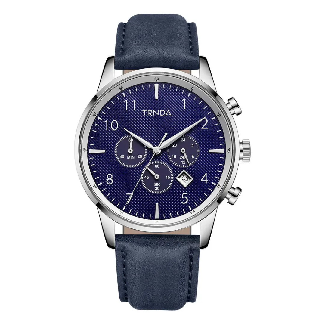 Trnda Men's Stainless Steel Watch, Blue Leather Band | Trn-D43b by TRNDA