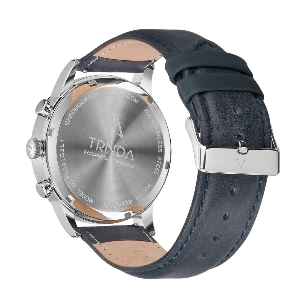 Trnda Men's Stainless Steel Watch, Blue Leather Band | Trn-D43b by TRNDA