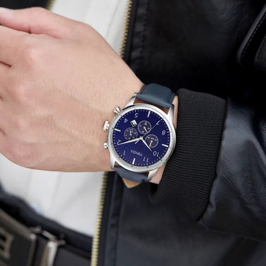 Trnda Men's Stainless Steel Watch, Blue Leather Band | Trn-D43b by TRNDA