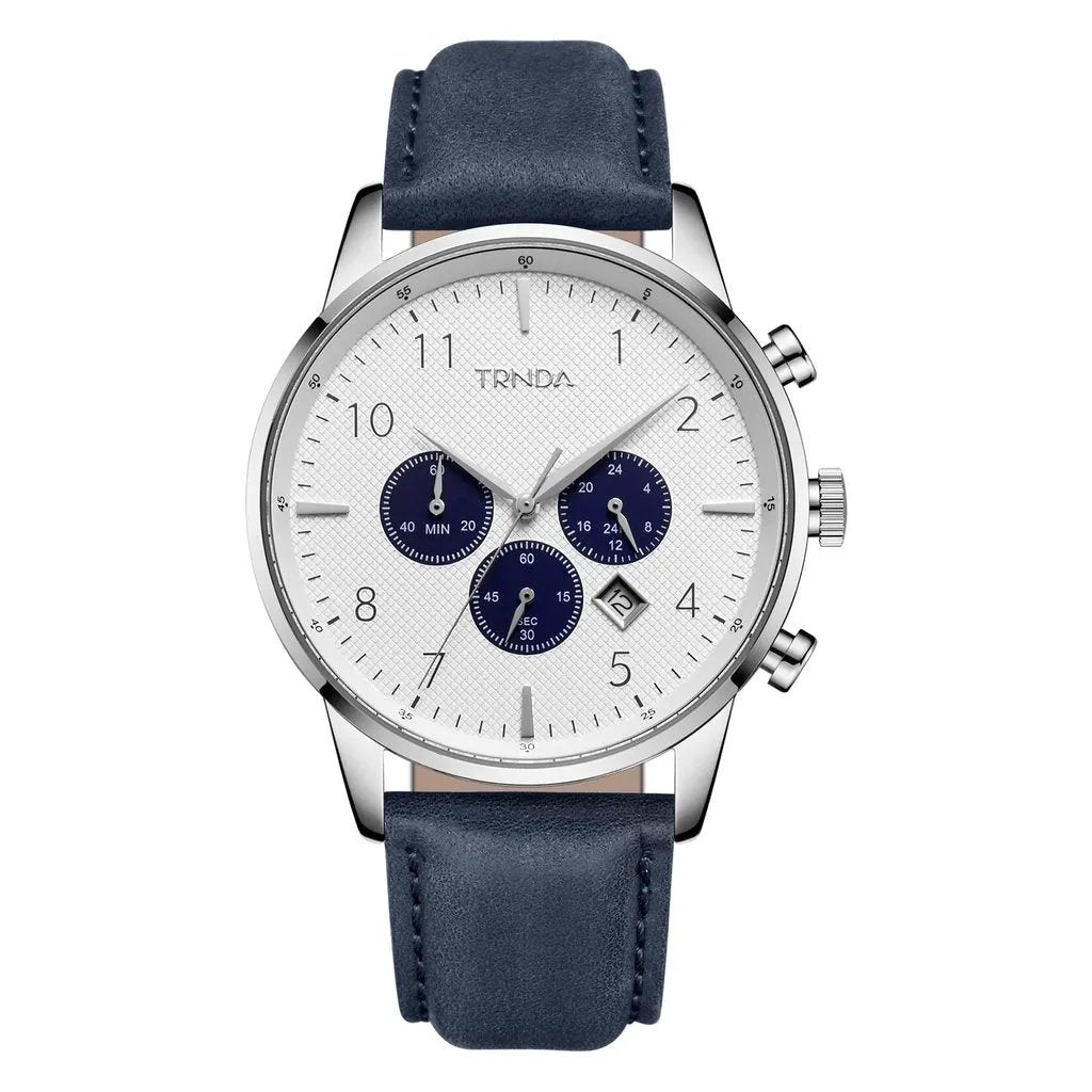 Trnda Men's Stainless Steel Watch, Blue Leather Band | Trn43mm by TRNDA
