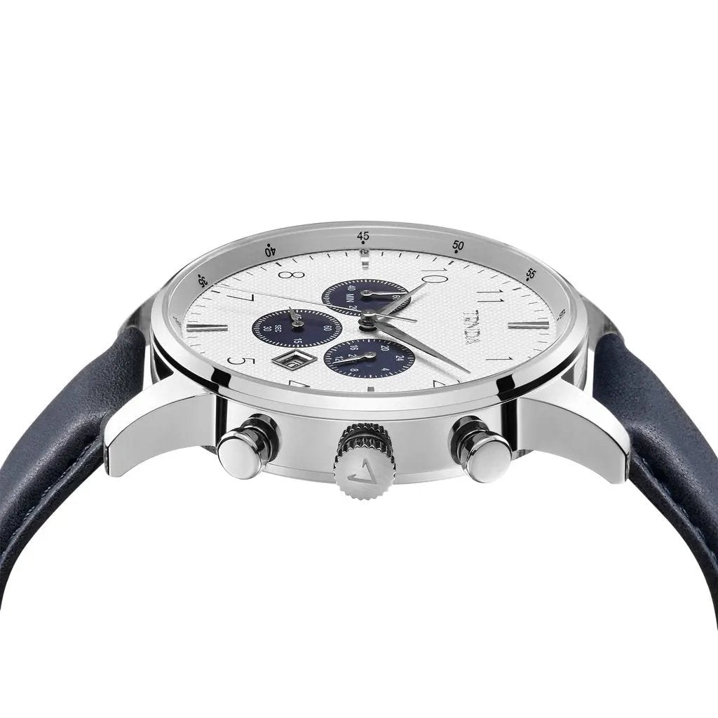 Trnda Men's Stainless Steel Watch, Blue Leather Band | Trn43mm by TRNDA