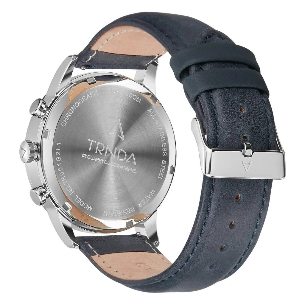 Trnda Men's Stainless Steel Watch, Blue Leather Band | Trn43mm by TRNDA