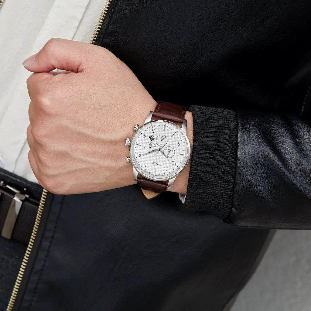 Trnda Men's Stainless Steel Watch, Brown Leather Band | Trn-43mss by TRNDA