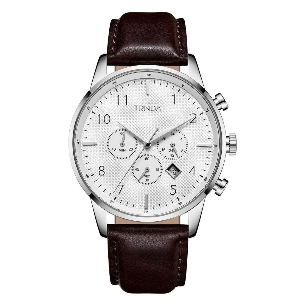 Trnda Men's Stainless Steel Watch, Brown Leather Band | Trn-43mss by TRNDA