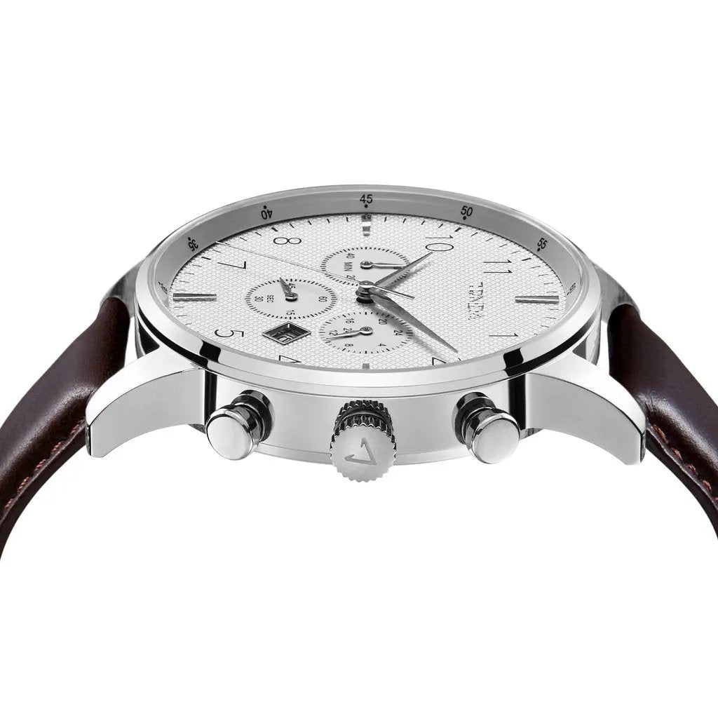 Trnda Men's Stainless Steel Watch, Brown Leather Band | Trn-43mss by TRNDA