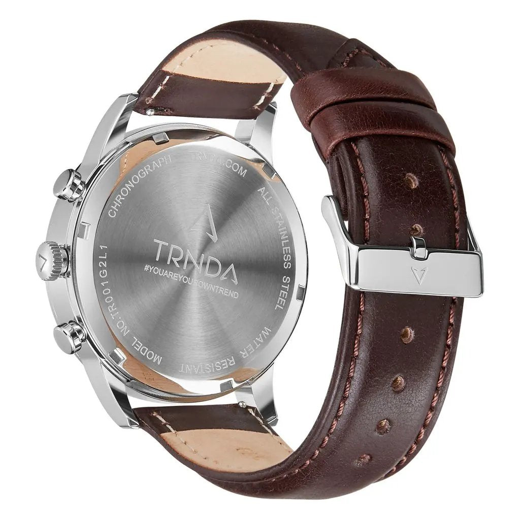 Trnda Men's Stainless Steel Watch, Brown Leather Band | Trn-43mss by TRNDA