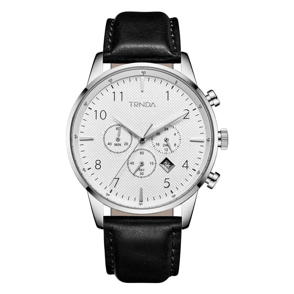 Trnda Men's Stainless Steel Watch, Black Leather Band | Trn-43sl by TRNDA