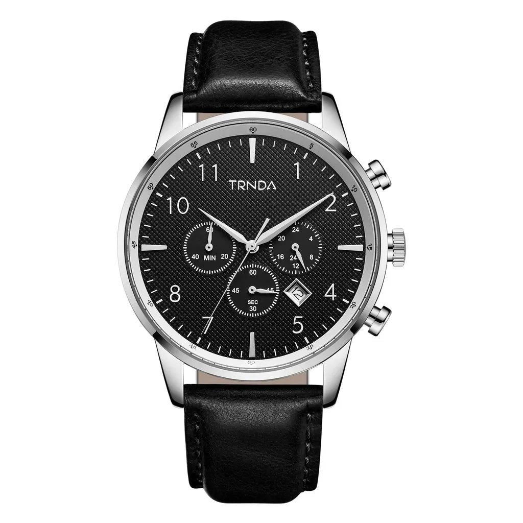 Trnda Men's Stainless Steel Watch, Black Leather Band | Trnda43mm by TRNDA
