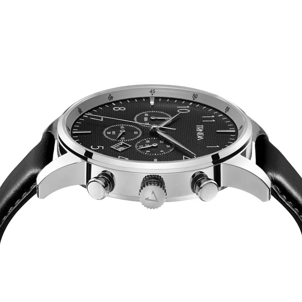 Trnda Men's Stainless Steel Watch, Black Leather Band | Trnda43mm by TRNDA