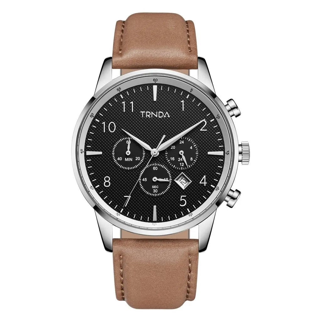 Trnda Men's Stainless Steel Watch, Tan Leather Band | Tr43ss by TRNDA