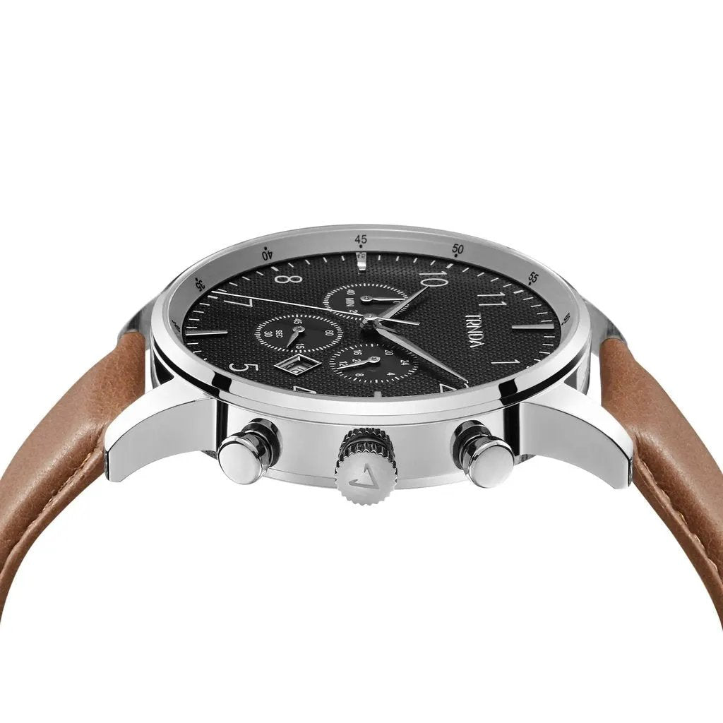 Trnda Men's Stainless Steel Watch, Tan Leather Band | Tr43ss by TRNDA