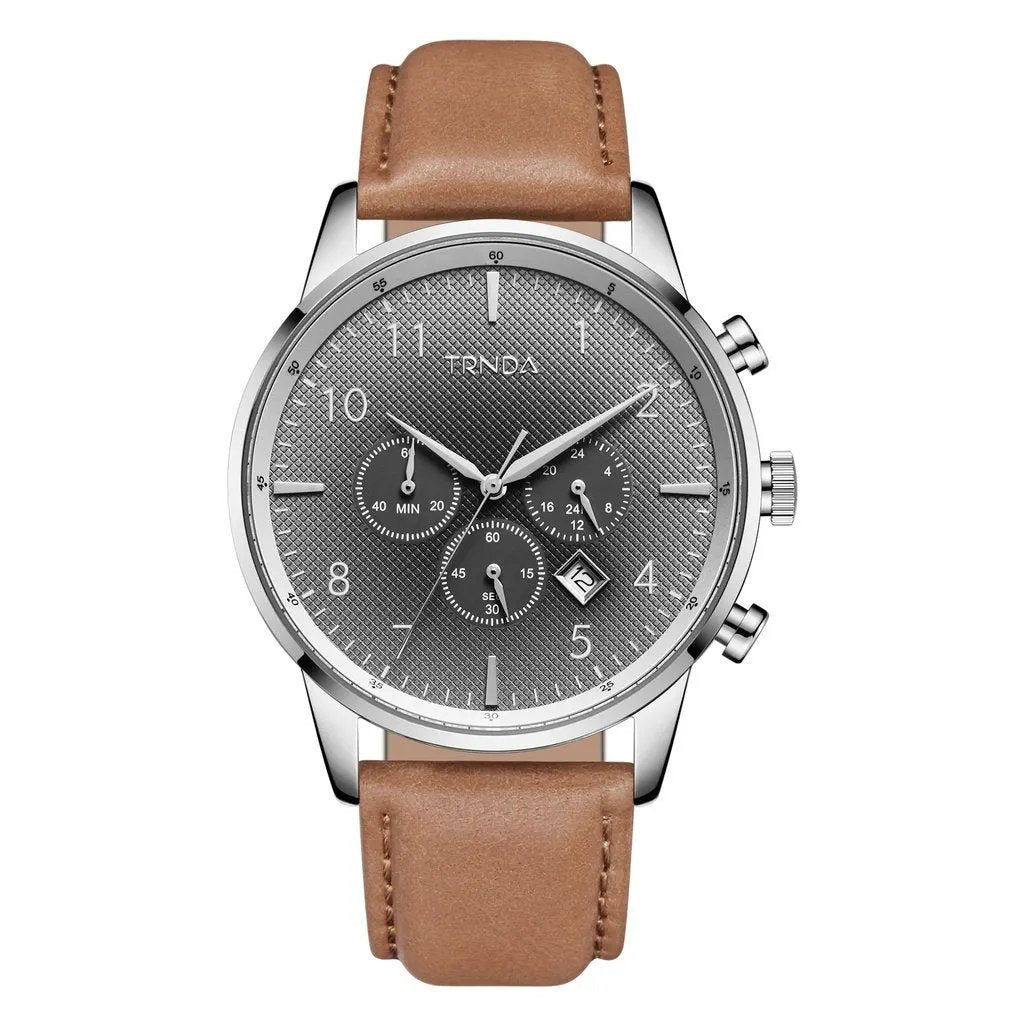Trnda Men's Stainless Steel Watch, Tan Leather Band | Trn-Ss43 by TRNDA