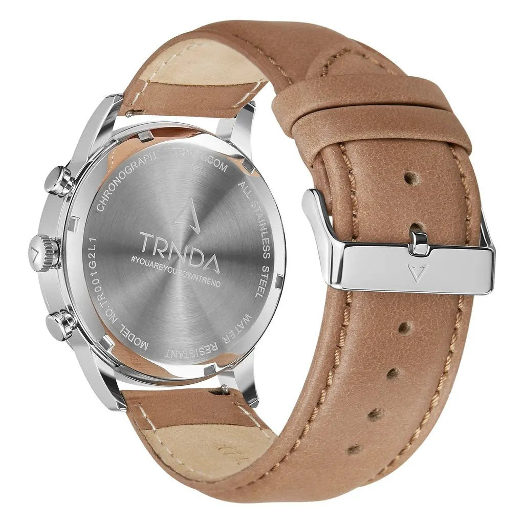 Trnda Men's Stainless Steel Watch, Tan Leather Band | Trn-Ss43 by TRNDA