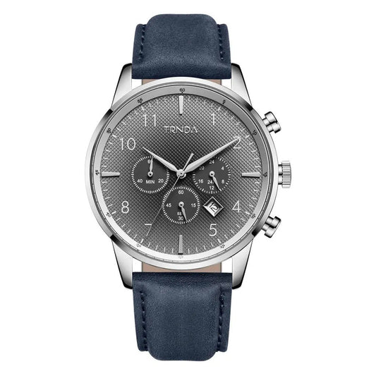 Trnda Men's Stainless Steel Watch, Blue Leather Band | Trn43mm by TRNDA