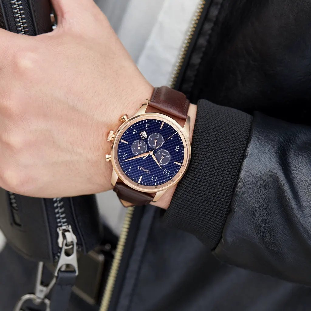 Trnda Men's Rose Gold Stainless Steel Watch, Blue Dial | Trn-43rgdb by TRNDA