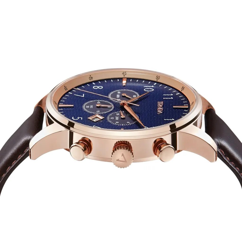 Trnda Men's Rose Gold Stainless Steel Watch, Blue Dial | Trn-43rgdb by TRNDA