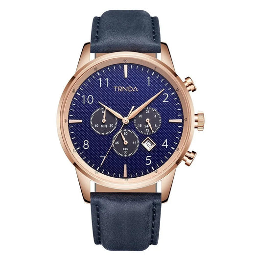 Trnda Men's Rose Gold Stainless Steel Watch, Blue Leather Band | Trn-43rglb by TRNDA