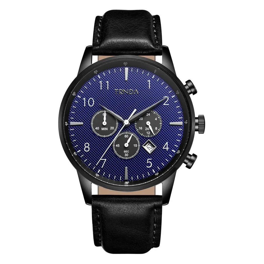 Trnda Men's Stainless Steel Watch, Black Leather Band | Trnda-43bl by TRNDA