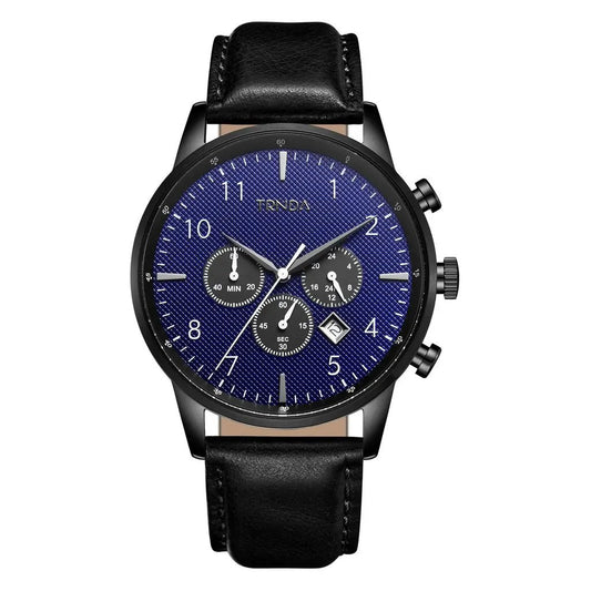 Trnda Men's Stainless Steel Watch, Black Leather Band | Trnda-43bl by TRNDA