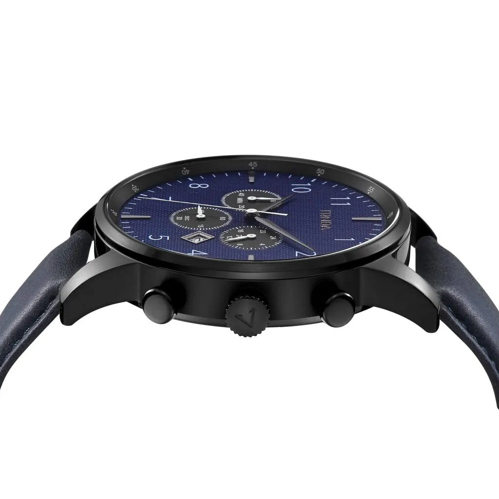 Trnda Men's Black Stainless Steel Watch, Blue Leather Band | Trn-43dbl by TRNDA