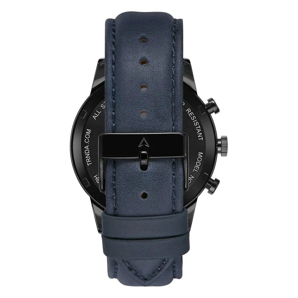 Trnda Men's Black Stainless Steel Watch, Blue Leather Band | Trn-43dbl by TRNDA