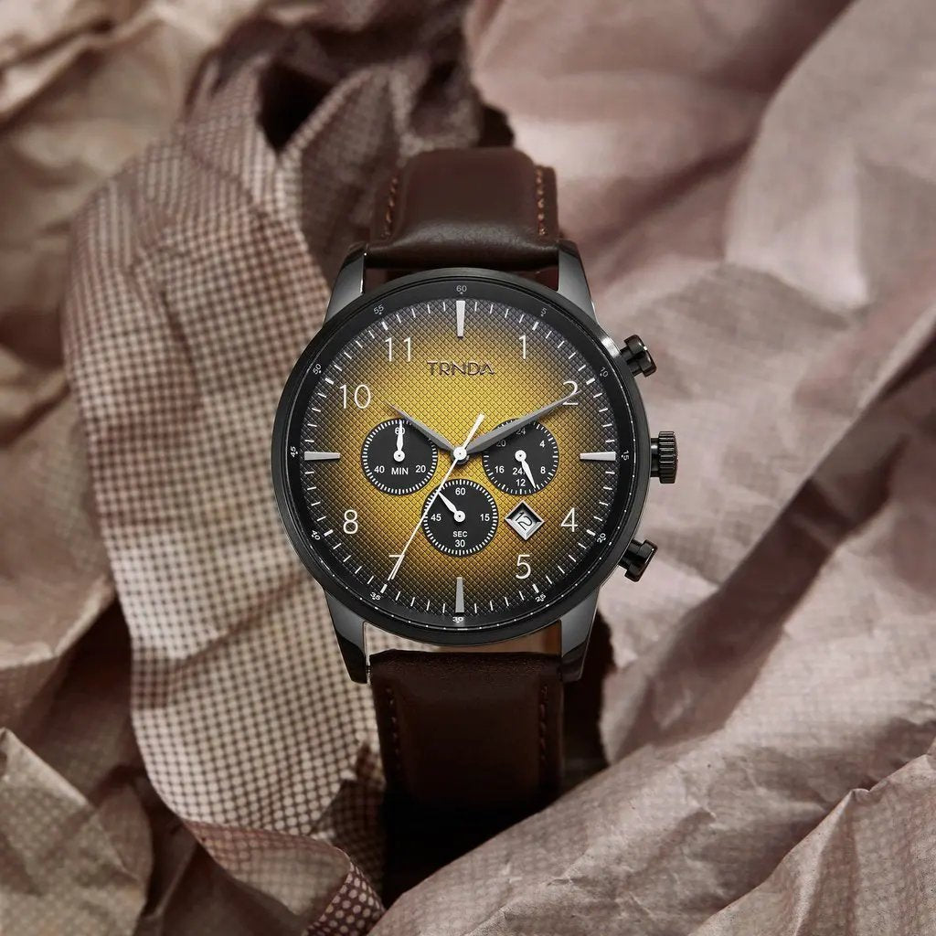 Trnda Men's Stainless Steel Watch, Brown Leather Band | Trn-D43b by TRNDA