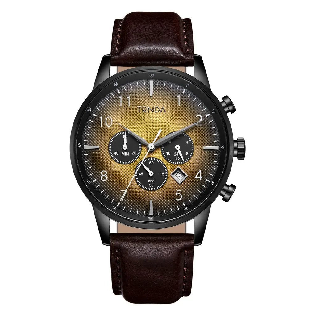 Trnda Men's Stainless Steel Watch, Brown Leather Band | Trn-D43b by TRNDA