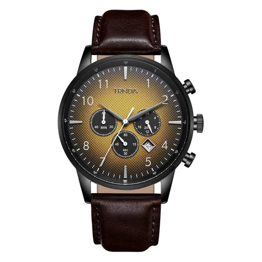 Trnda Men's Stainless Steel Watch, Brown Leather Band | Trn-D43b by TRNDA