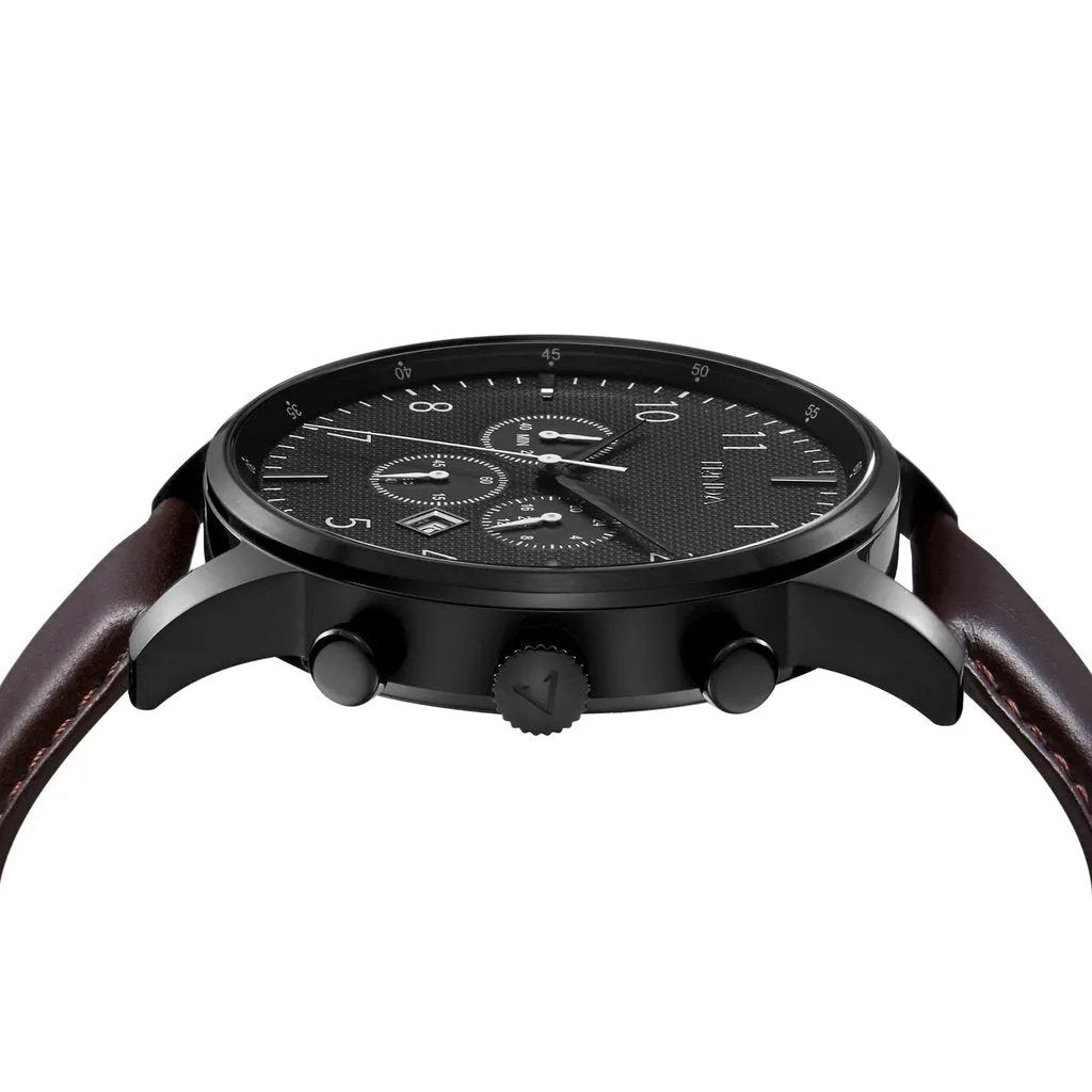 Trnda Men's Stainless Steel Black Watch, Brown Leather Band | Trn-43mm-Bl by TRNDA