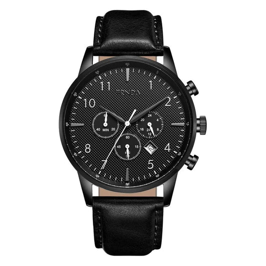 Trnda Men's Stainless Steel Watch, Black Leather Band | Trn-43blk by TRNDA