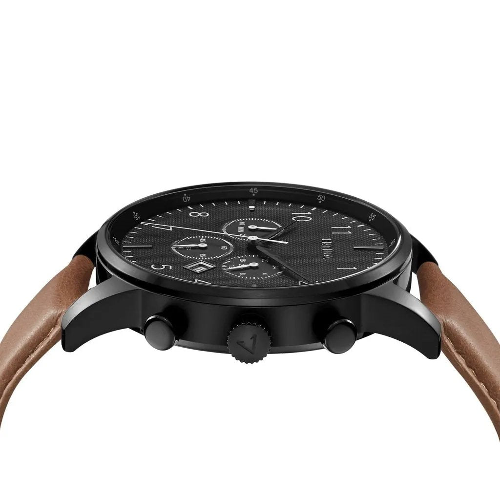 Trnda Men's Black Stainless Steel Watch, Tan Leather Band | Trn43mm by TRNDA