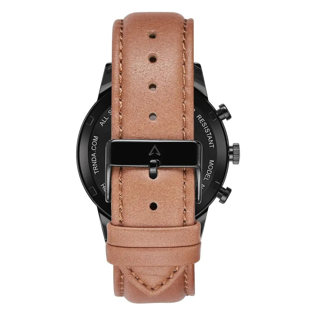 Trnda Men's Black Stainless Steel Watch, Tan Leather Band | Trn43mm by TRNDA