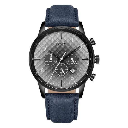 Trnda Men's Black Stainless Steel Watch, Blue Leather Band | Trnda43bl by TRNDA