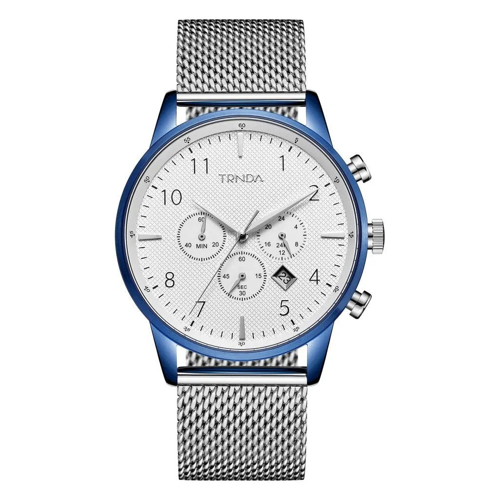 Trnda Men's Blue Stainless Steel Watch, Silver Mesh Band | Trnda-001 by TRNDA